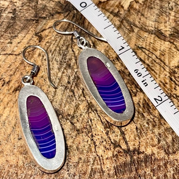 Purple-Pink Botswana Agate Earrings 2” - Picture 10 of 11